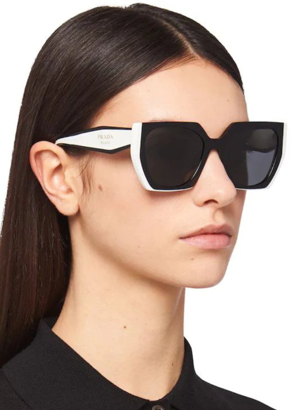 Prada Women Sunglasses Black White Grey Cat Eye PR15WS 09Q5S0 NEW AUTHENTIC